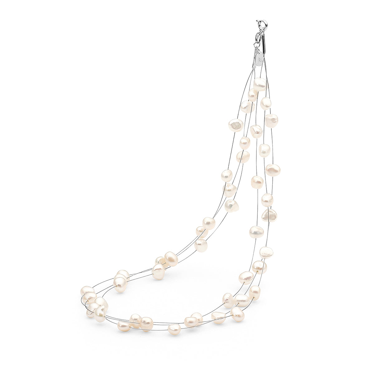 Keshi Freshwater Pearl Sterling Silver Wire Necklace