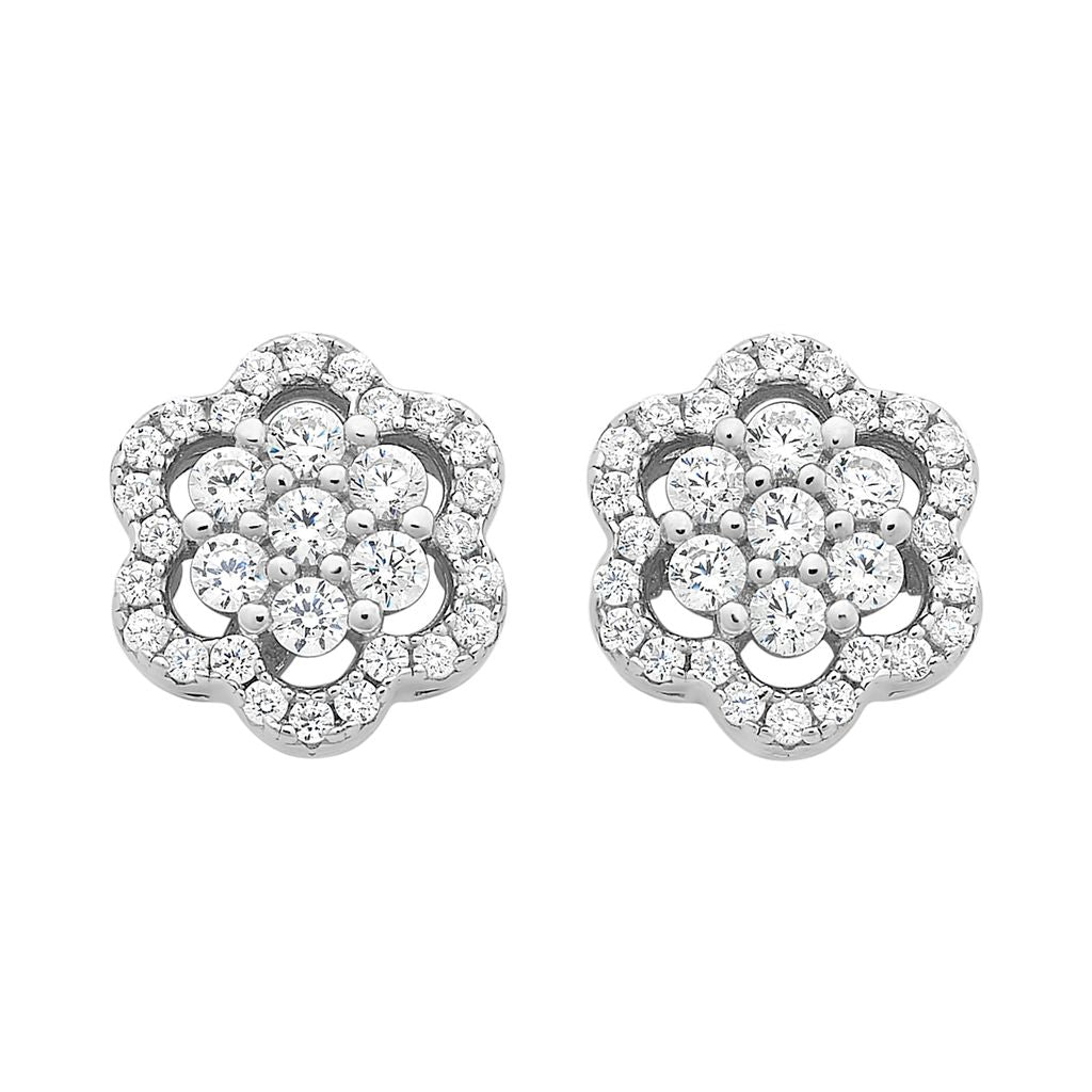 Zirconia Hexifoil Petal Earrings