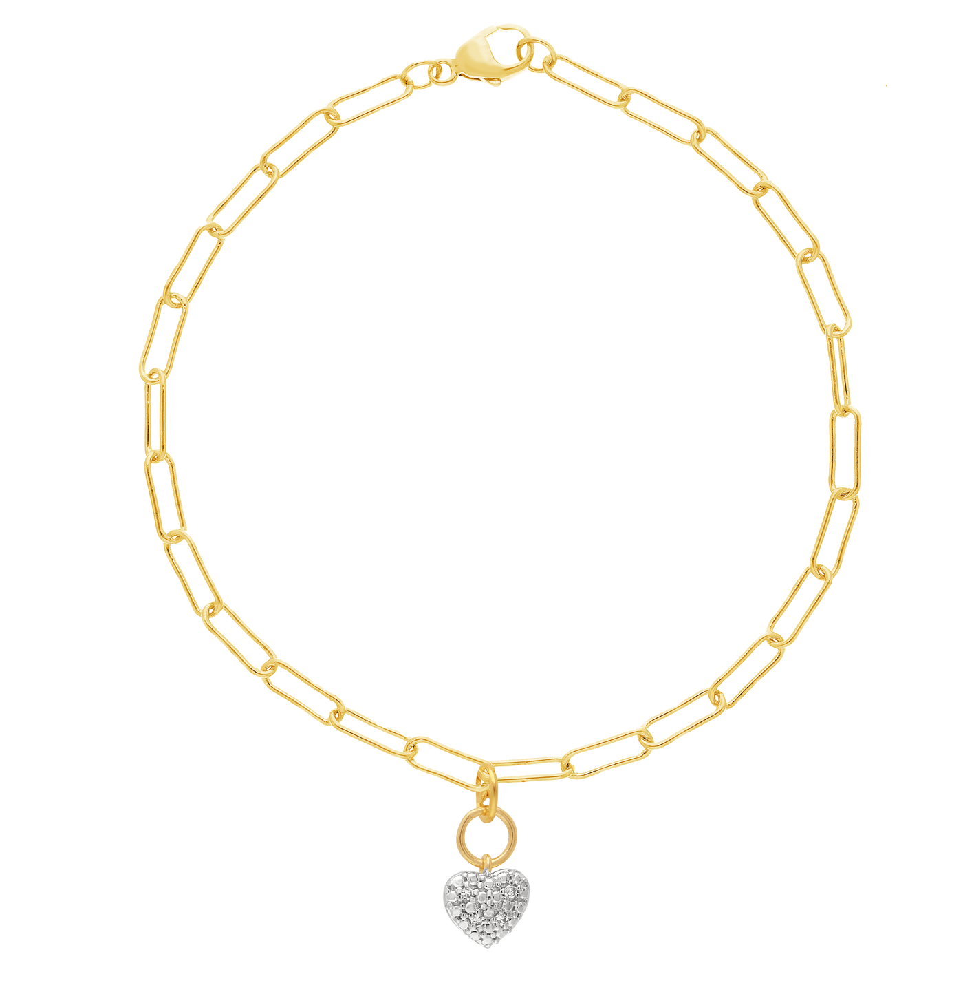 9K Yellow Gold Lab Grown Diamond Heart Charm Bracelet