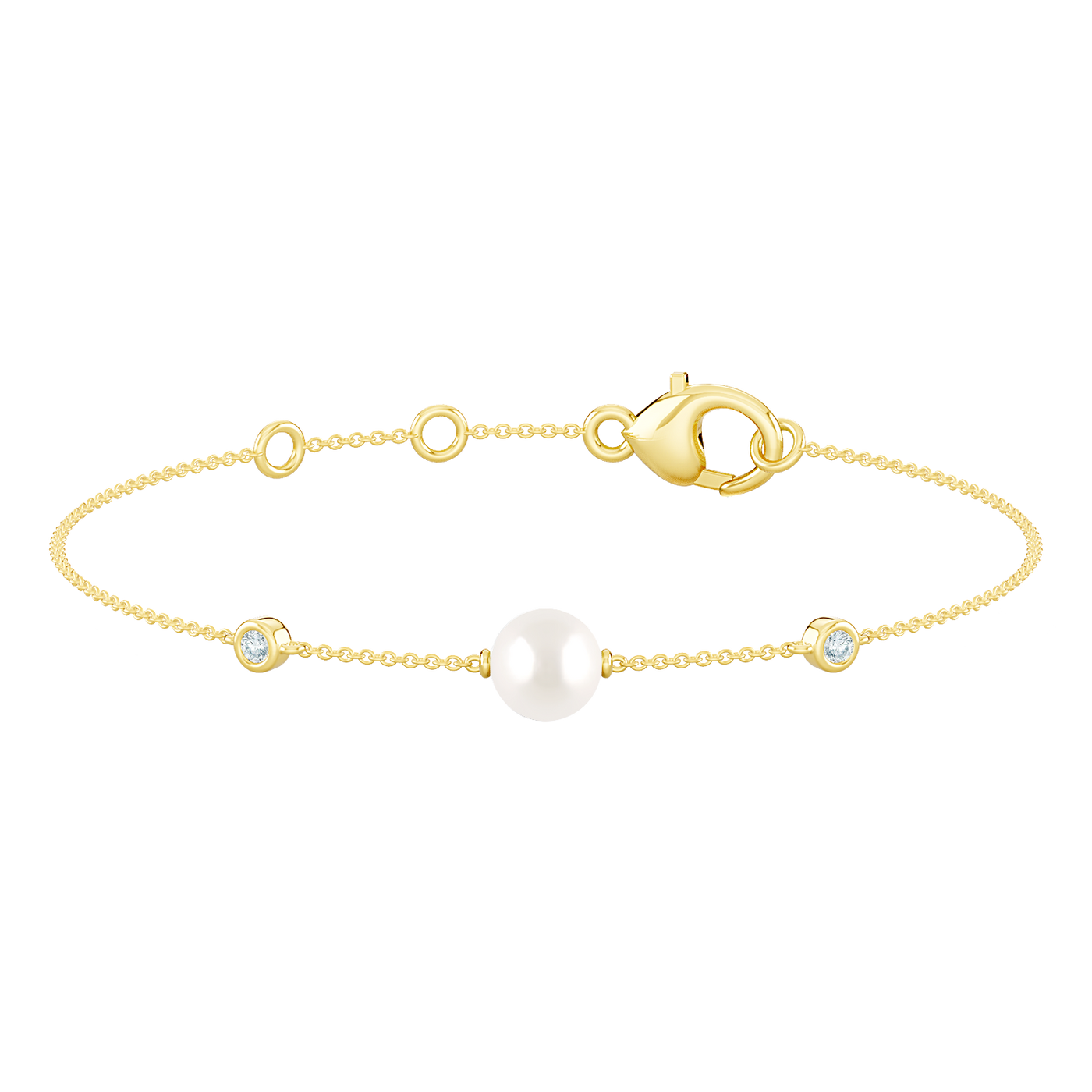 9K Yellow Gold Freshwater Pearl & Lab Grown Diamond Bracelet