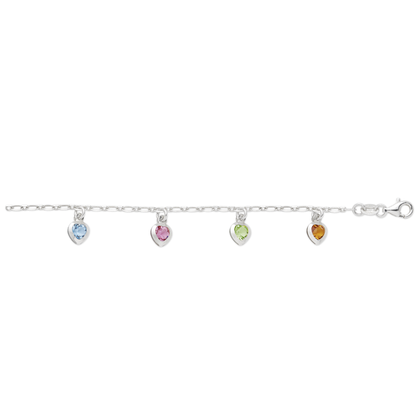 Silver Multi Coloured Heart Anklet