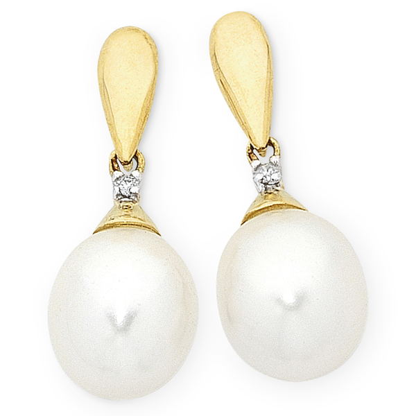 9K Pearl and Diamond Earrings