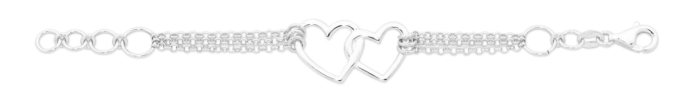 Silver double heart bracelet