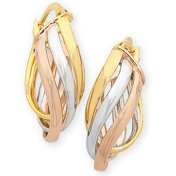 9K TRI-TONE GOLD ENTWINED SILVER FILLED EARRING