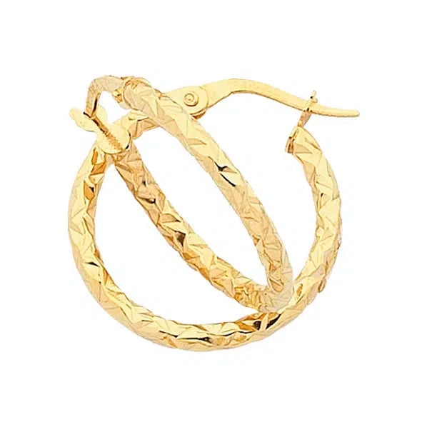9K Yellow Gold Silver Filled Pattern Hoop - Med