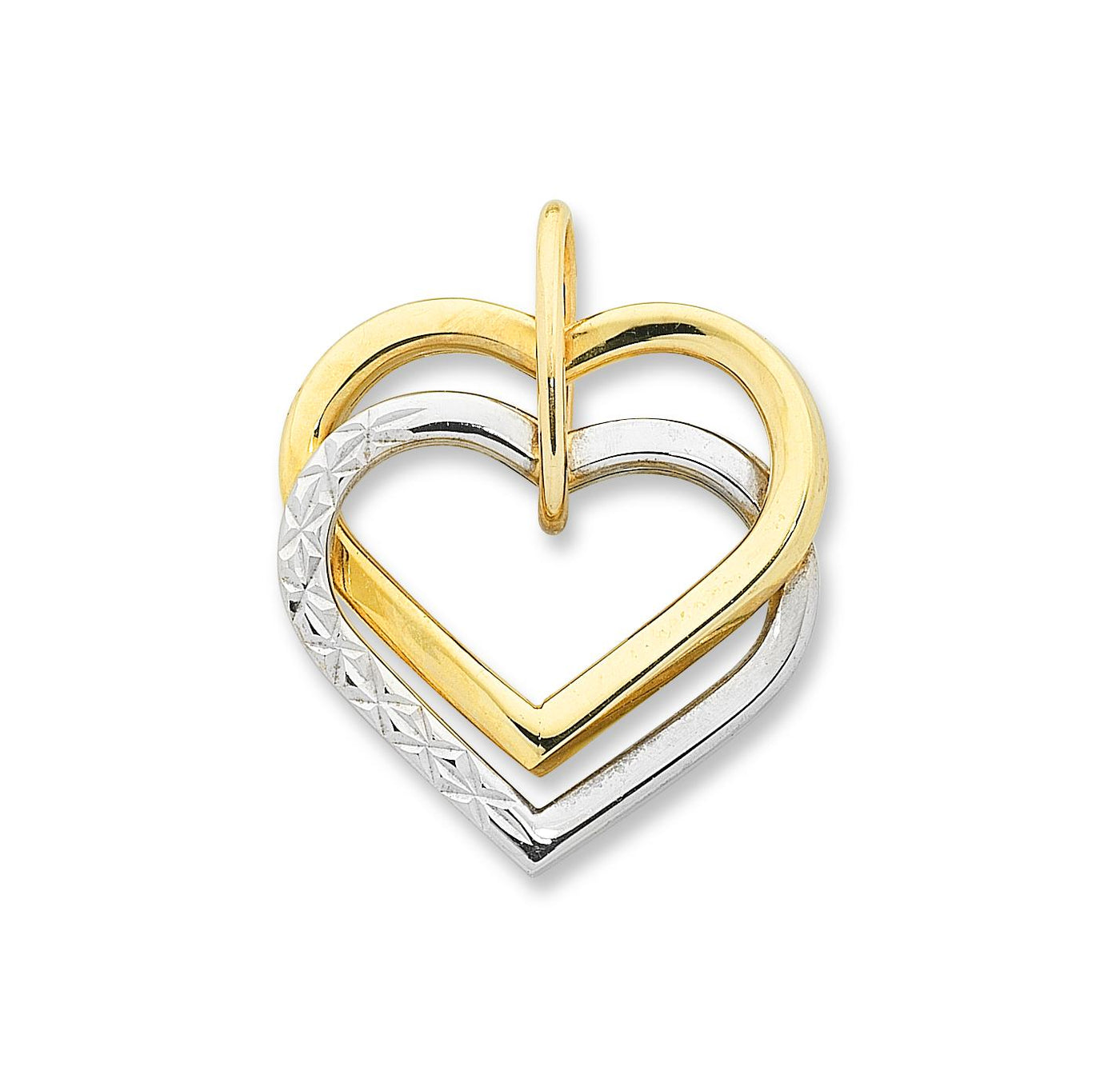 9K Two Tone Double Heart Pendant