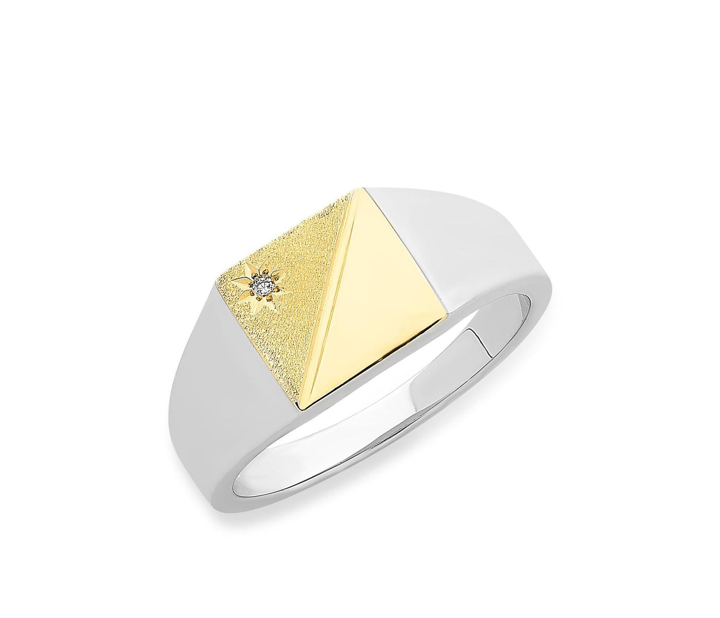 Sterling Silver & 9K Yellow Gold Diamond Signet Ring