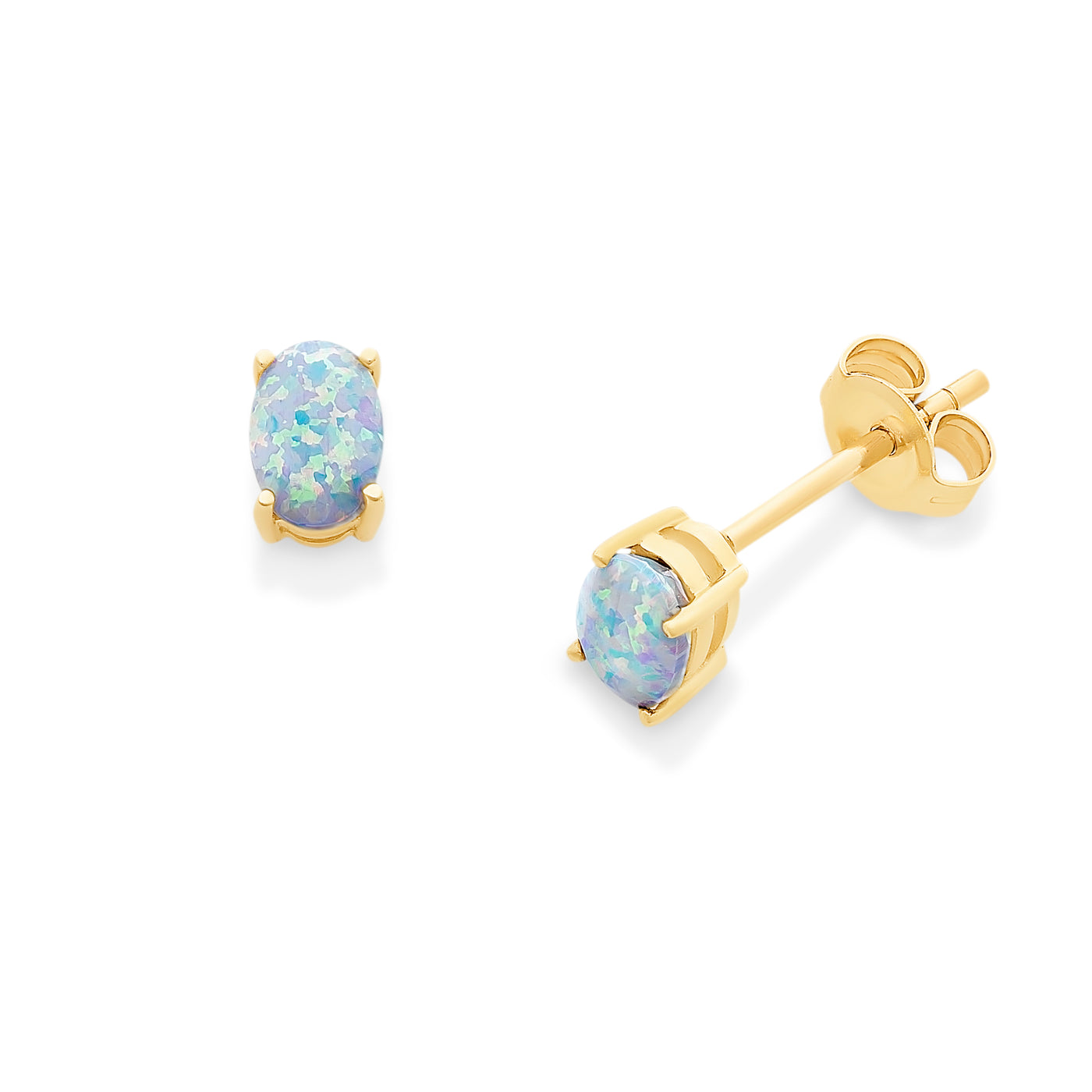 9ct Gold Created Opal Stud Earrings