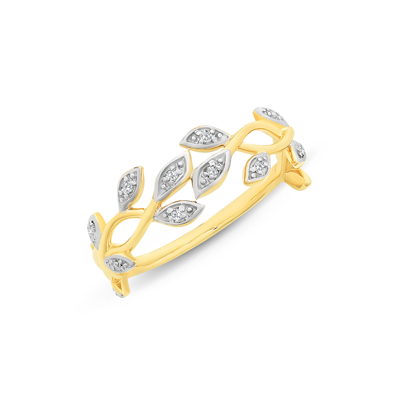 9k Diamond Leaf Ring