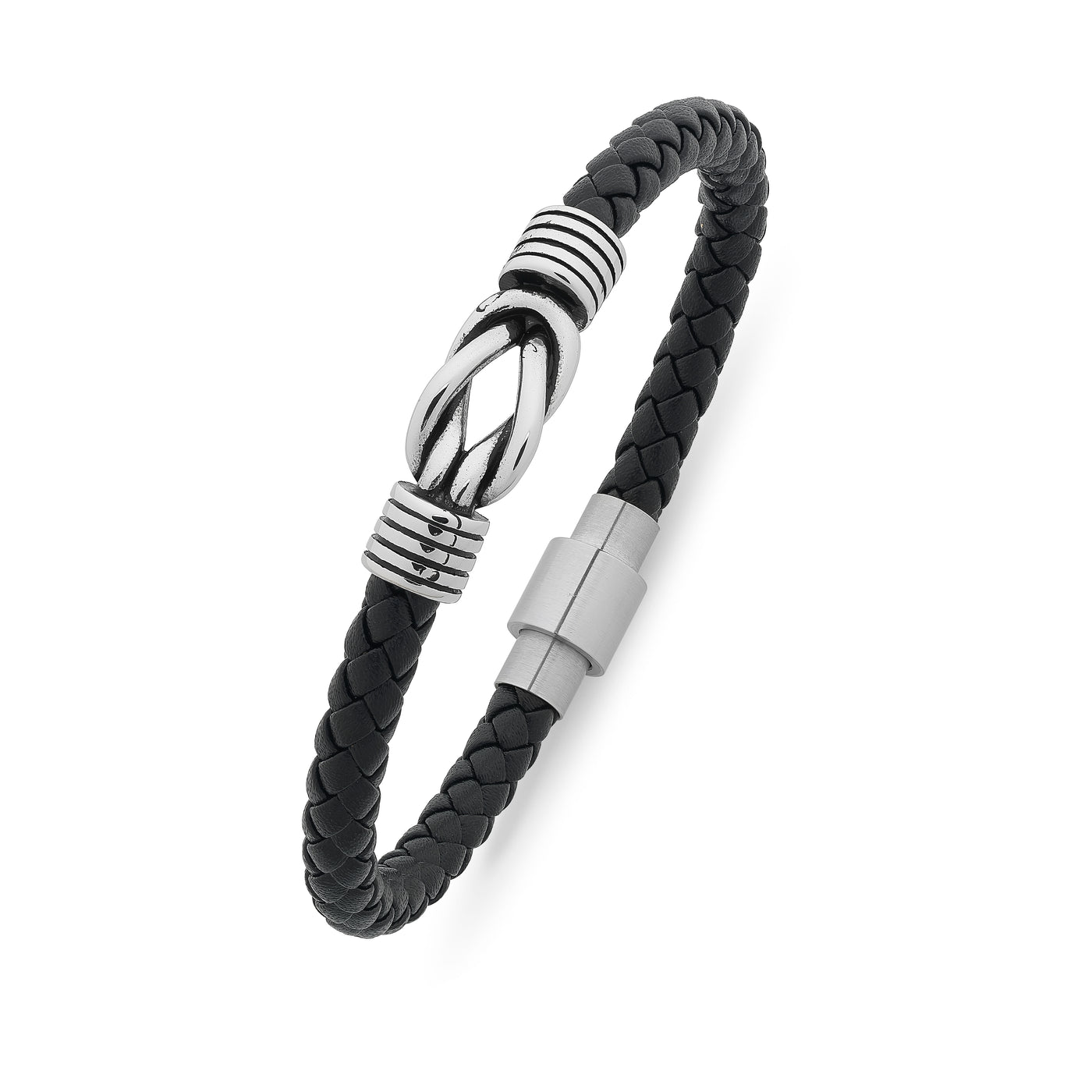 Steel Black Leather Bracelet