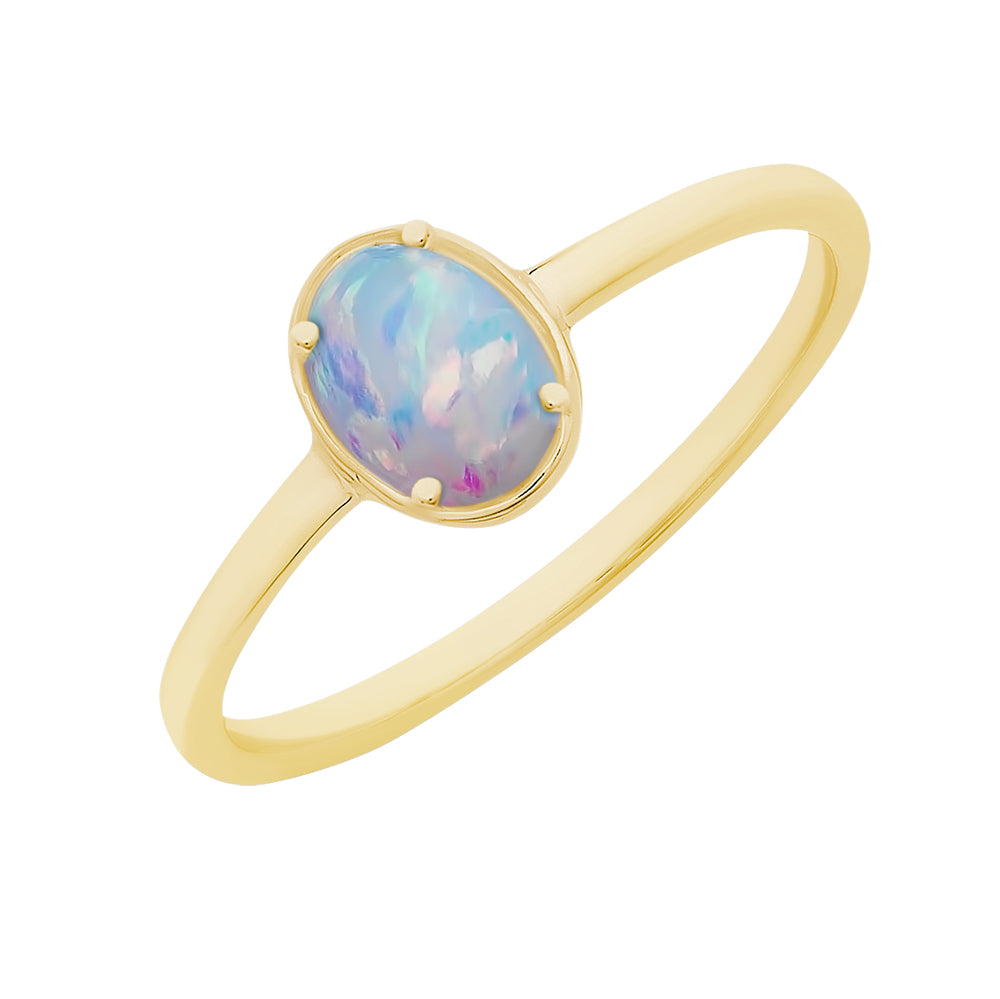 9K Yellow Gold 'Created Opal' Ring