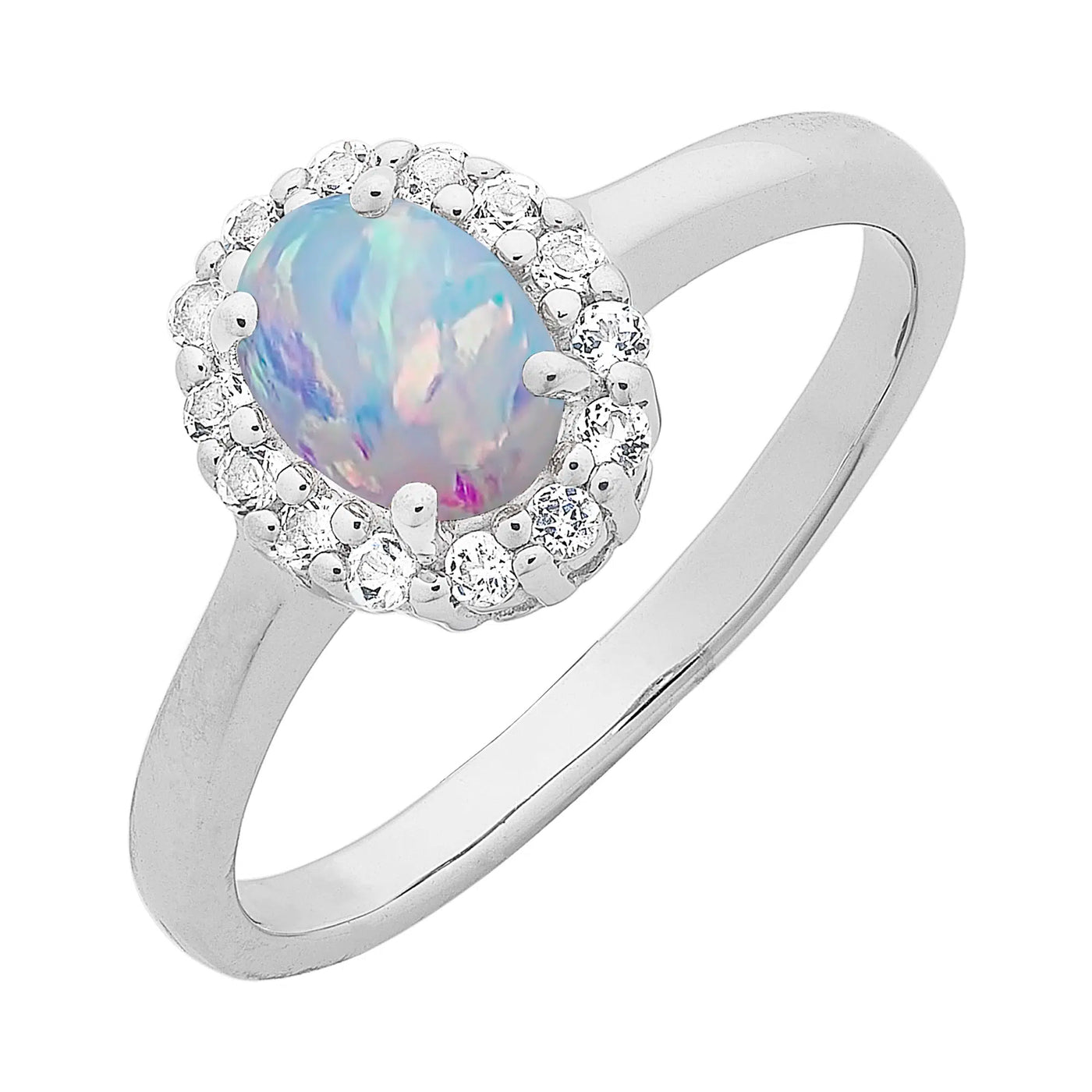 Silver Created Opal & White Topaz Ring