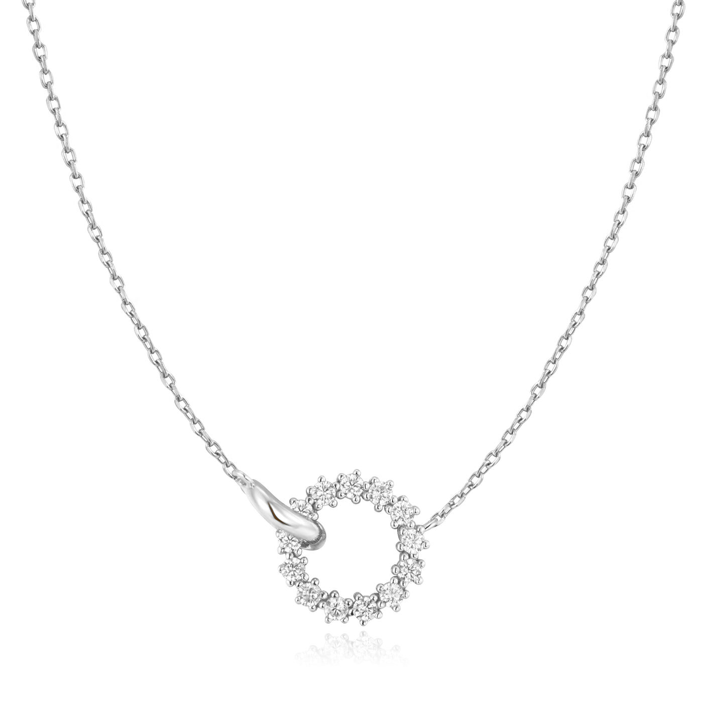 Silver Interlinked Circles Pave Necklace