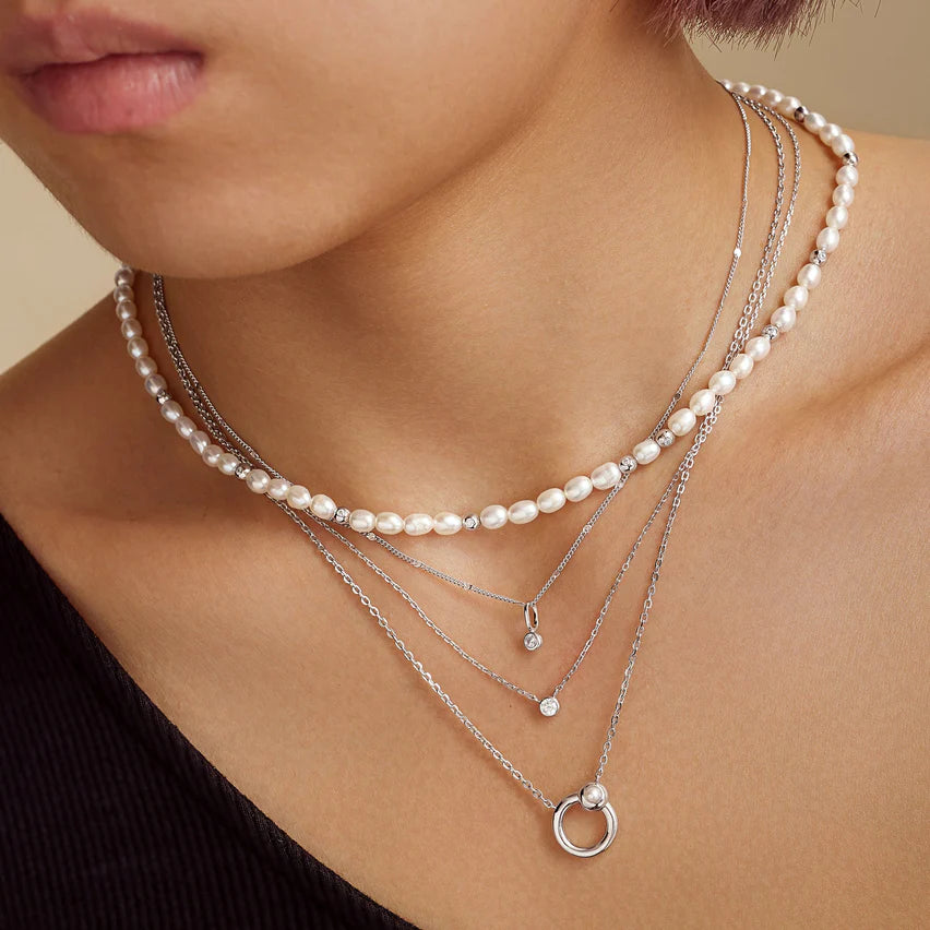 Silver Hoop Freshwater Pearl Necklace