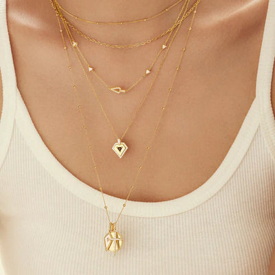 Gold Rectangle Link Chain Necklace