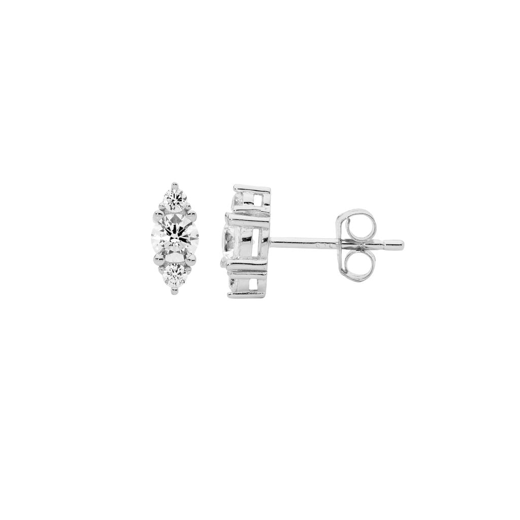 Ellani 3 Stone Stud - silver