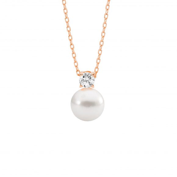 Freshwater pearl & cubic zirconia necklace- rosetone