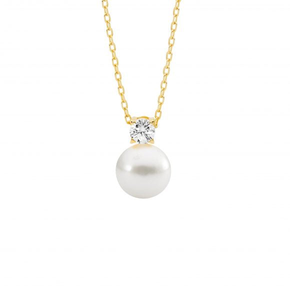 Freshwater pearl & cubic zirconia necklace- gold tone