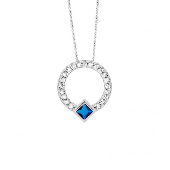Blue Cubic Zirconia Circle Necklace
