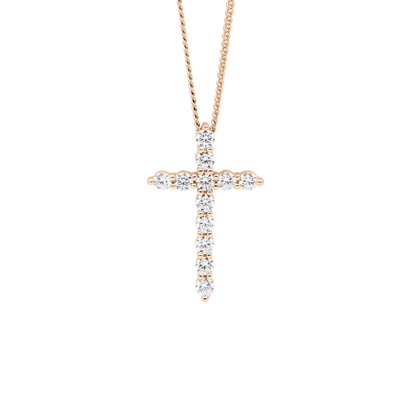 Stone set Cross Necklace - rose tone