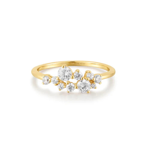 Gold Flower Cluster Pave Ring