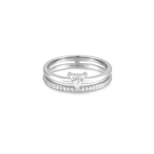 Silver Double White Triangle Stacker Ring