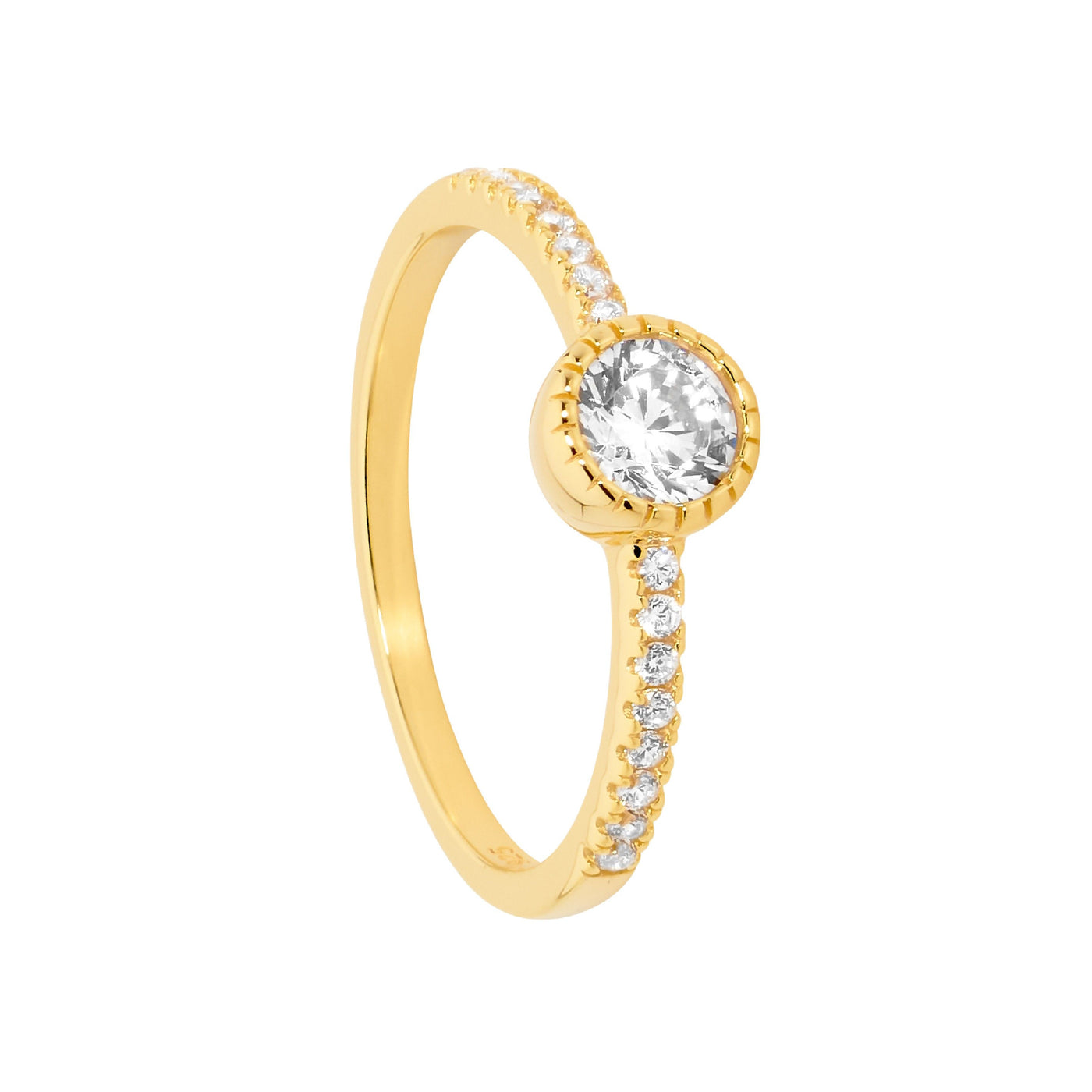 SS CZ  Solitaire Crown Ring goldtone