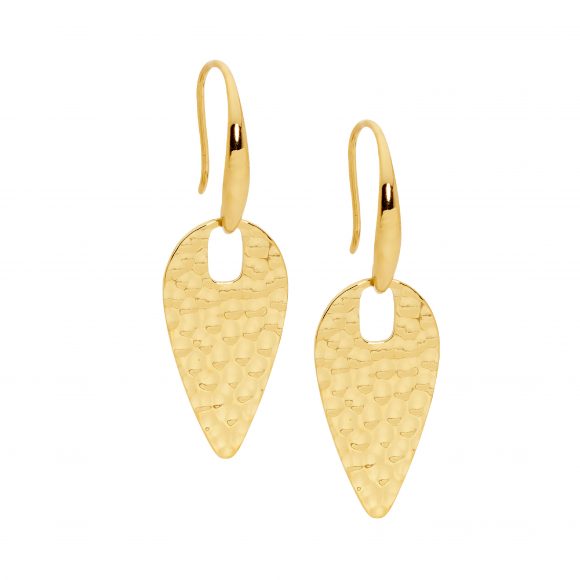 Hammered Spear Drop Earrings - gold plated