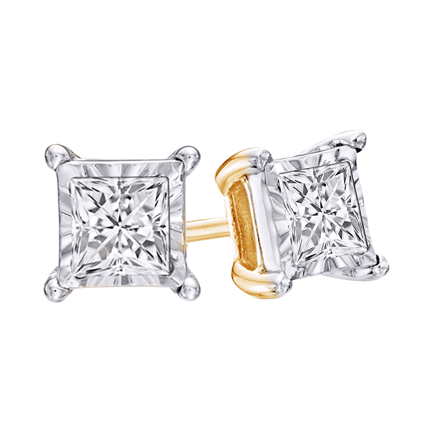 10K Princess Diamond Stud Earrings