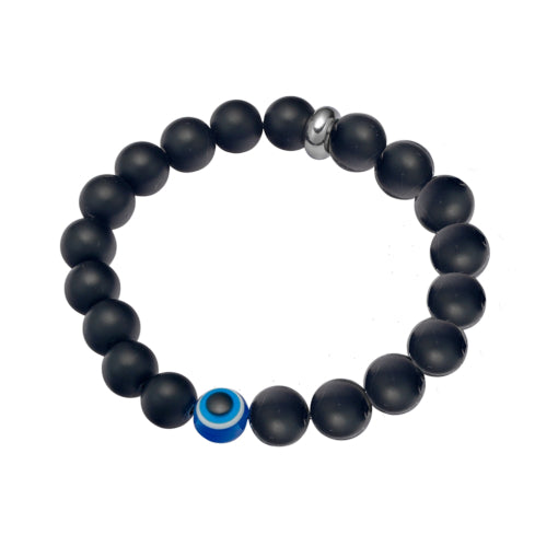 Black onyx and evil eye bead bracelet