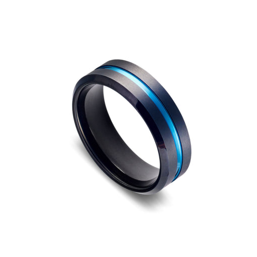 Blaze tungsten black and blue ring