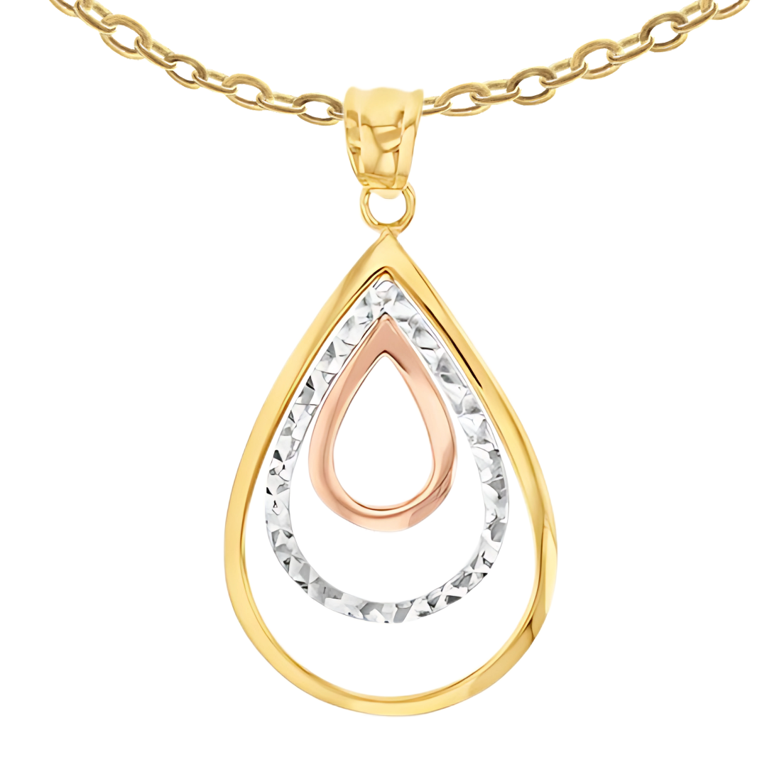 9K Tri-Tone Drop Pendant