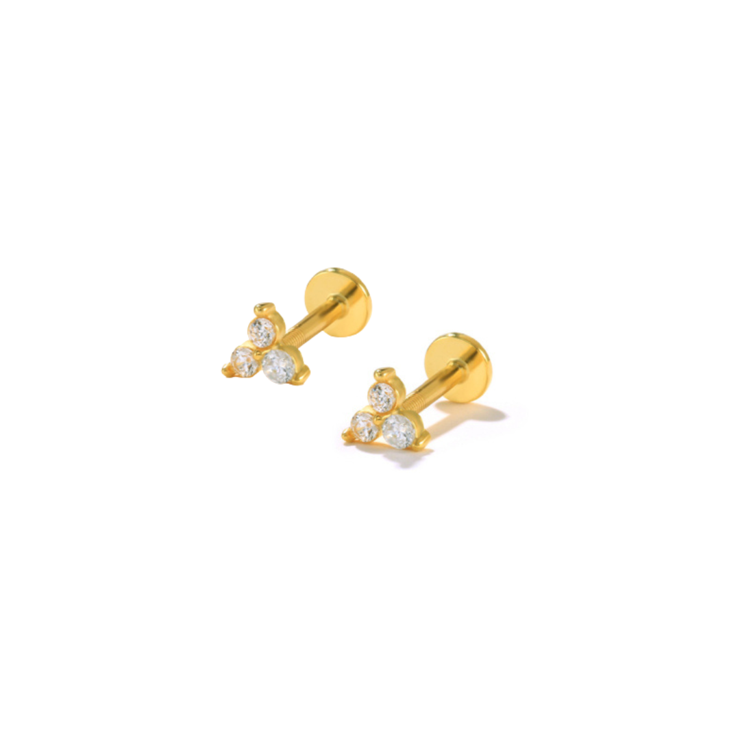 Trio Flatback Zirconia Earring PAIR- GP