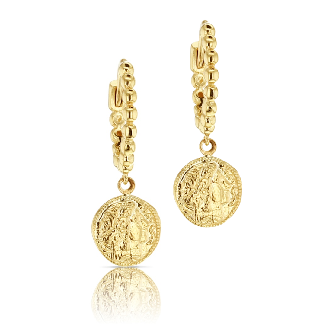 9K Greek Medallion Earrings