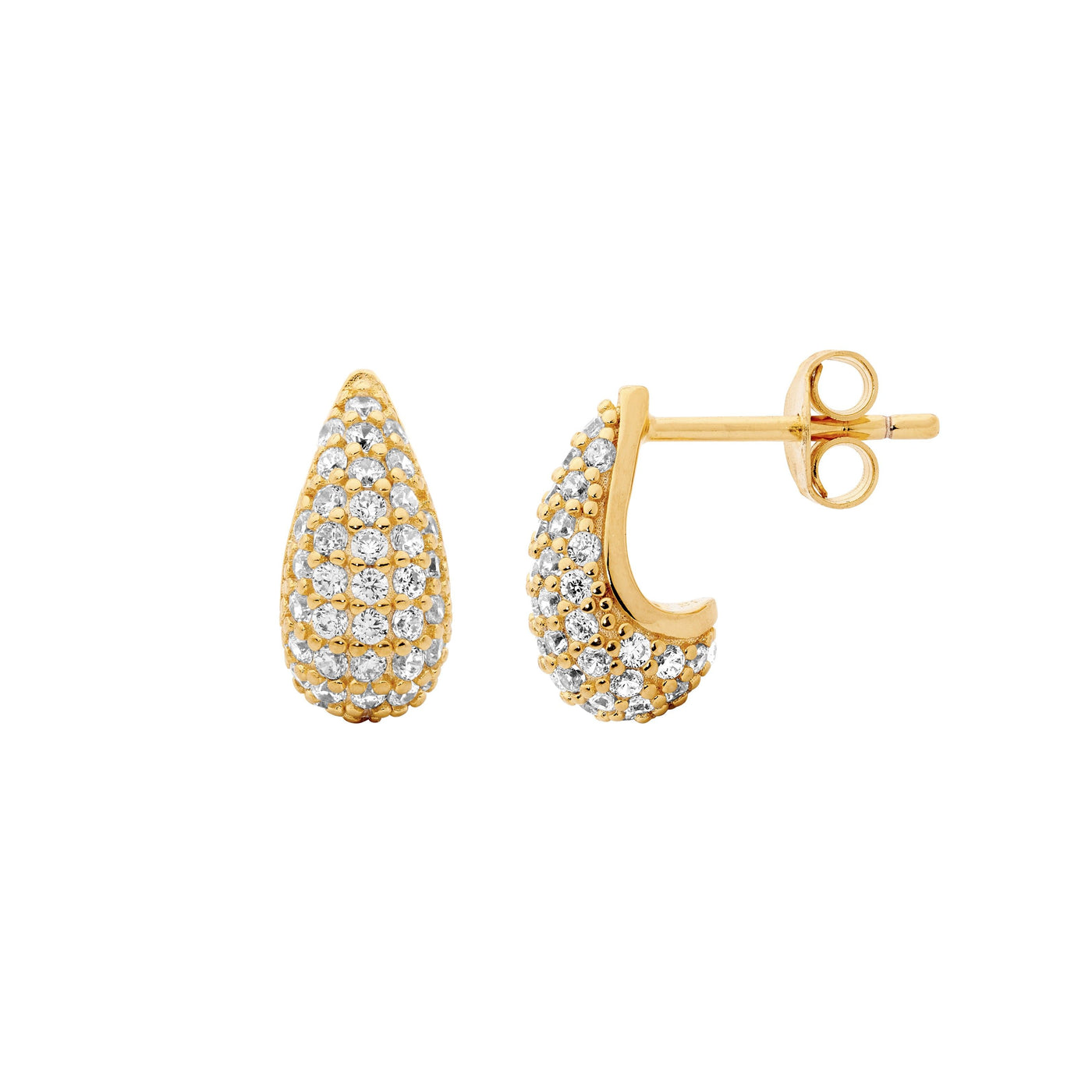 Pave Tear Drop Earrings - gold tone