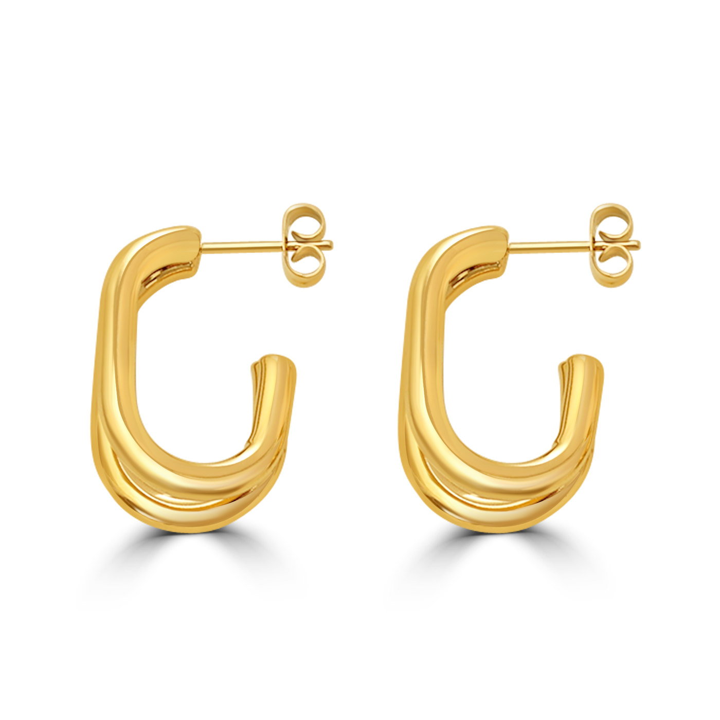 Stainless Steel Gold Plated Open Double Hoop Stud Earrings