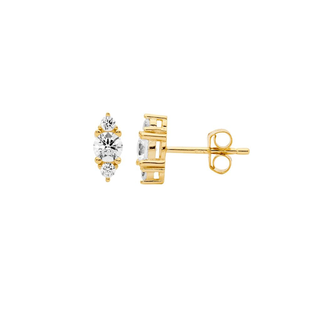 Ellani 3 Stone Stud - Goldtone