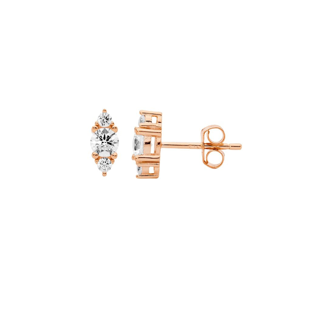 Ellani 3 Stone Stud - rosetone