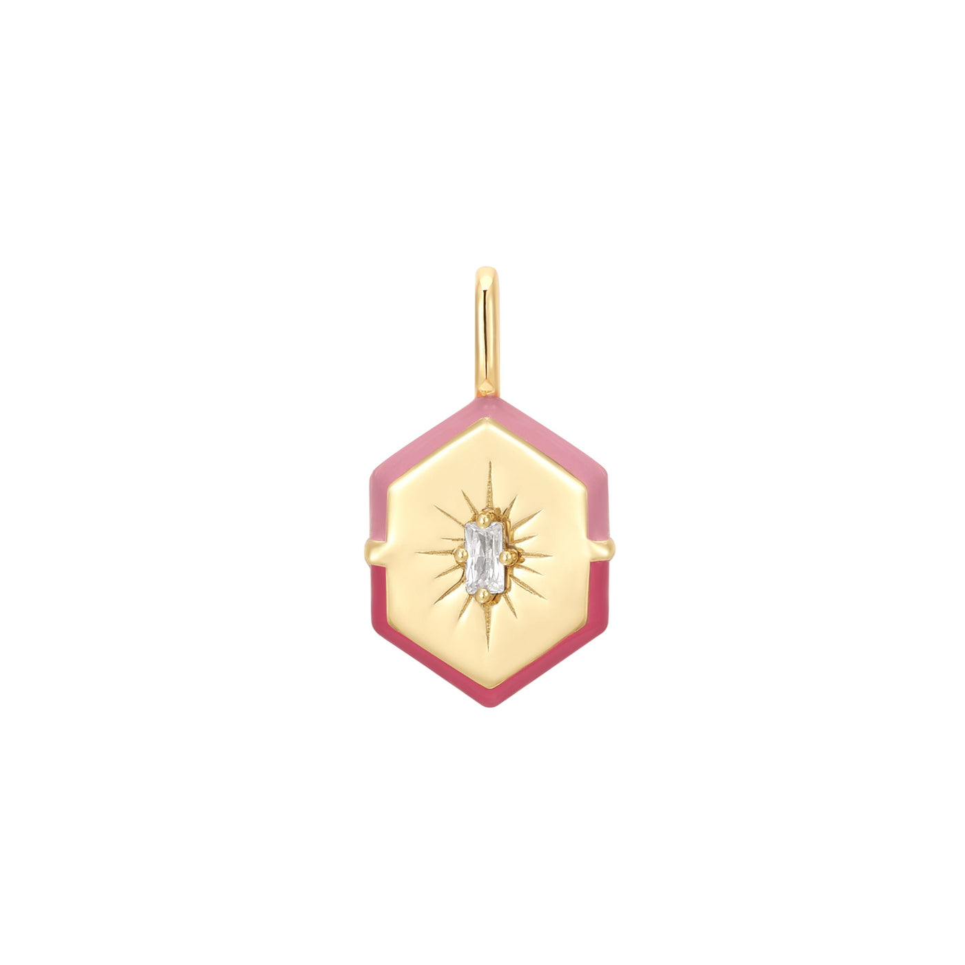 Gold Enamel Hexagon Charm/Pendant