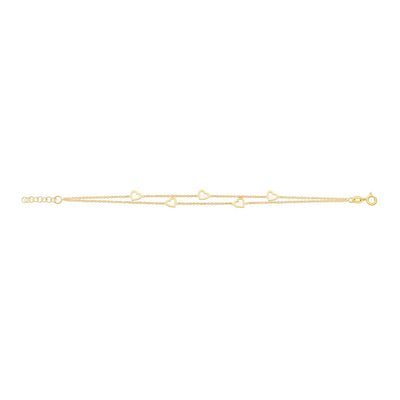 Two Row Heart Bracelet - Gold Plated