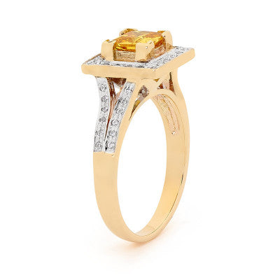 9K Citrine-colour Zirconia Princess Ring