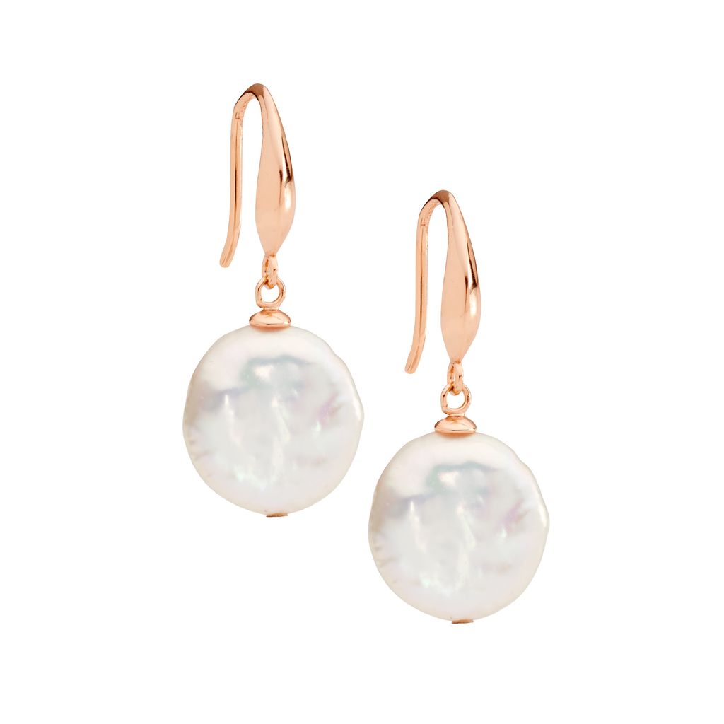 Ellani Coin Pearl Earrings - rosetone