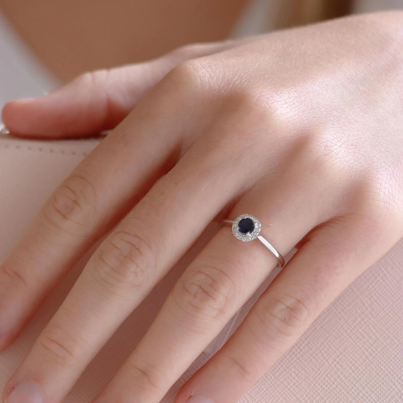 9K Sapphire & Diamond Halo Ring