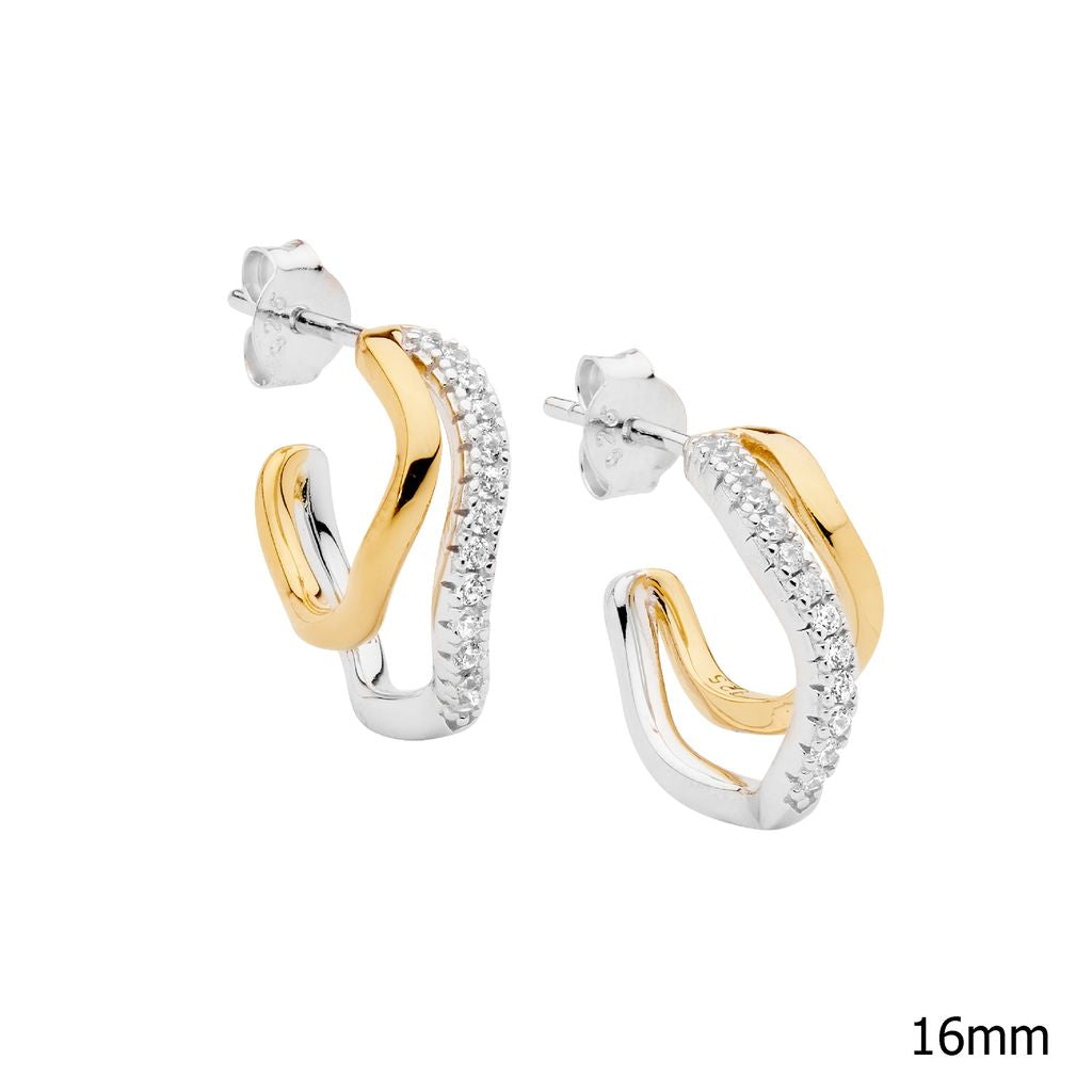 Ellani Wave Stud Hoop Earrings - yellow gold