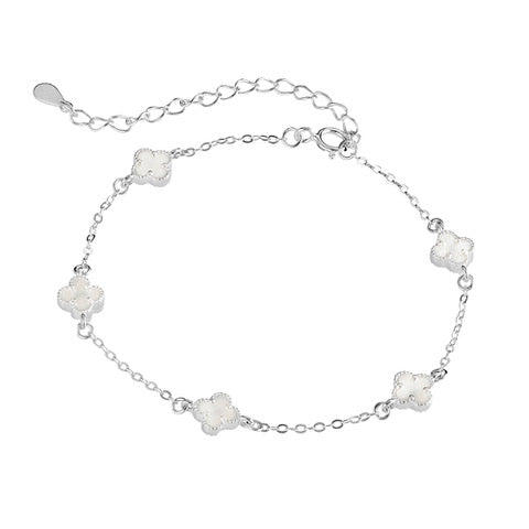 Silver Mother of Pearl Clover Bracelet
