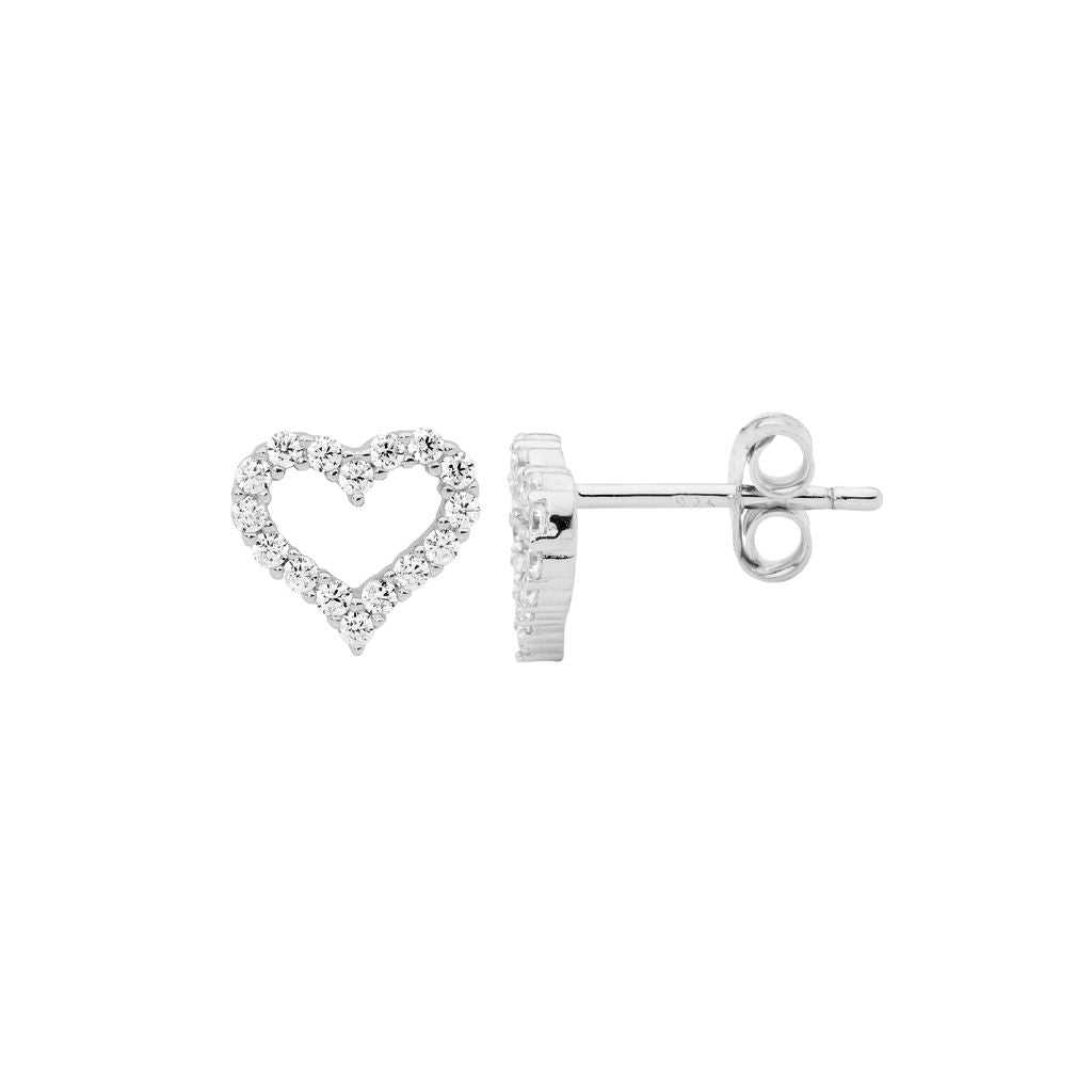 Ellani Heart Cubic Zirconia Earrings - silver