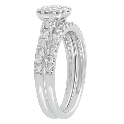18k White Gold Diamond Halo Bridal Set