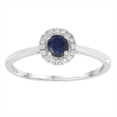 9k White Gold Sapphire And Diamond Halo Ring