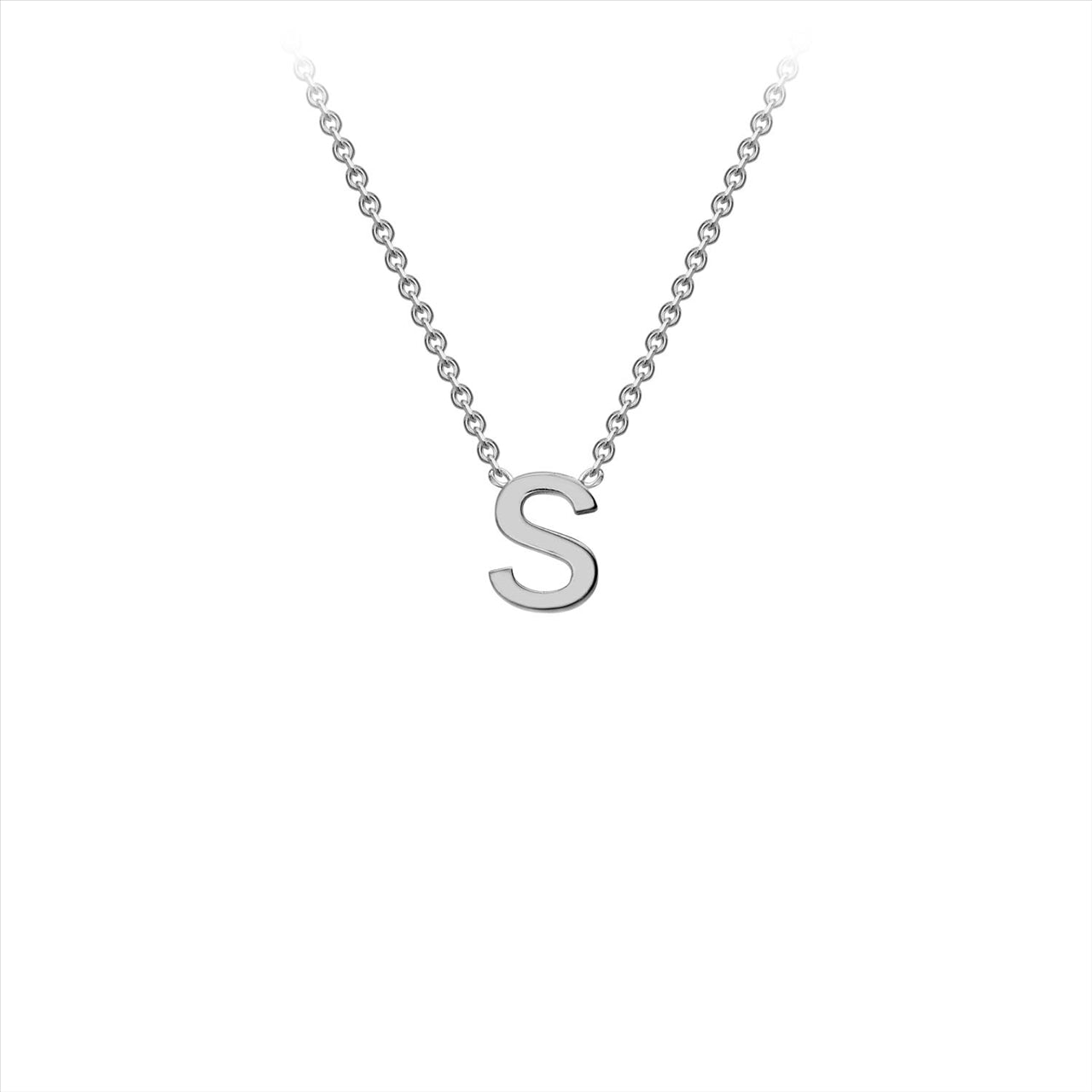 9K White Gold 'S' Initial Adjustable Letter Necklace 38/43cm