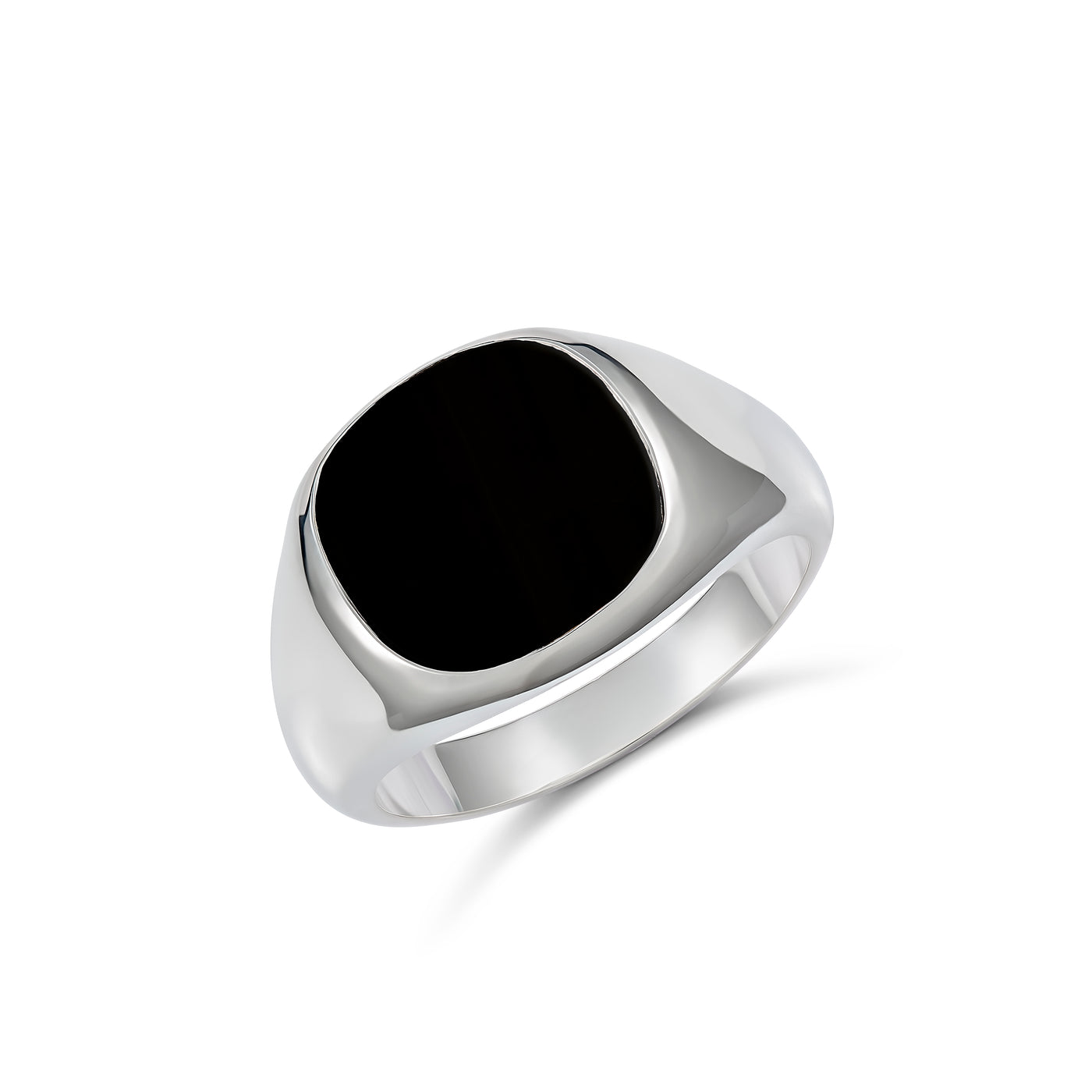 Sterling Silver 13mm cushion flat Black Onyx Gents ring